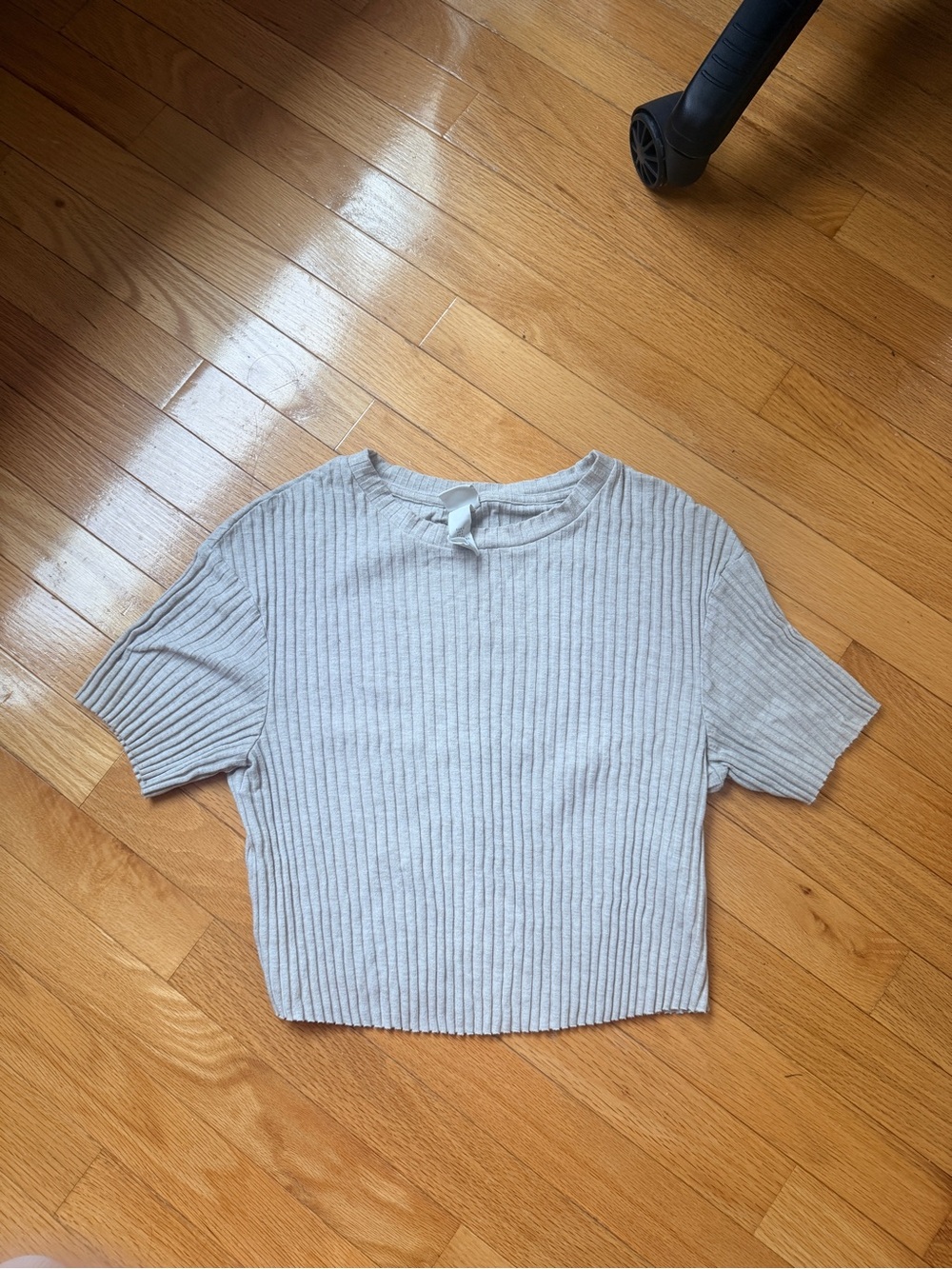 H&M Ribbed Short Sleeve Loose fit Crop Top - Light Beige